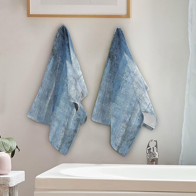 Hand Towels for Bathroom Set of 2 Vintage Navy Blue Grey Abstract Modern Art Painting Soft Absorbent Small Luxury Bath Towels Decorative Kitchen Guest Dish Towel for Gym,Spa,Hotel 28x14in