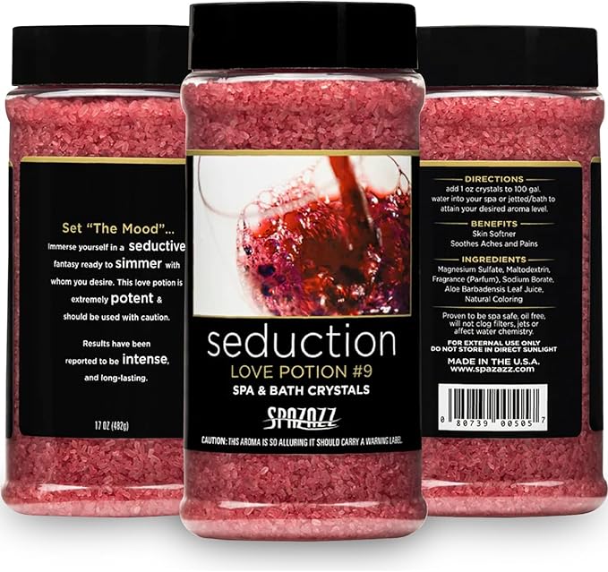Spazazz Couples Romance Gift Set- Hot Tub Aromatherapy Spa Crystals with Minerals, 17-Ounce, Love Potion No.9 Seduction | Bath Salts Scents & Fragrances