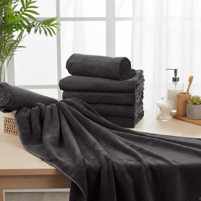 8 Pack Microfiber Bath Towels Bulk 27'' x 60'' Oversized Bath Towel Highly Absorbent Extra Large Shower Sheets Soft Drying for Beach Pool Bathroom Salon Party (Wheat,Dark Grey)