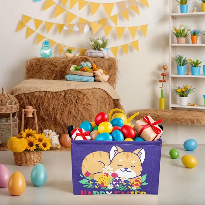 Cat Easter Basket for Kid Large Empty Easter Bunny Eggs Décor Storage Basket (Cat)