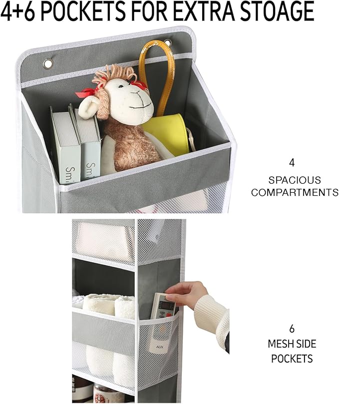 PandaEar 1 Pack Hanging Over The Door Organizer, Large Wall Mount Door Storage Organizer with 5 Pockets 10 Mesh Pockets for Baby Essentials Stuff, Newborn Bedroom, Bathroom, Nursery