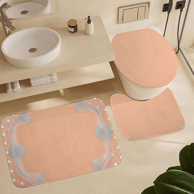 4 Piece Bathroom Rug Set with Shower Curtain, Non-Slip Bath Mat Toilet Cover Set, Irregularities Bathroom Rug Sets