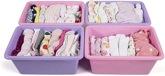 Humble Crew Toy Storage Bins for Kids, Set of 4, Pink/Purple, Small - Sturdy, Colorful Plastic Storage Bins for Classroom, Playroom, Nursery and More - Premium Toddlers Toy Organizer