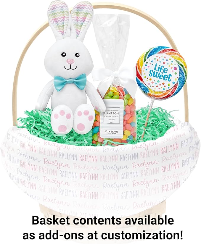 Let's Make Memories Personalized Easter Basket for Kids- For Boys - For Girls - Create Your Own - Fillable - Wicker - Easter Basket Stuffers - Small - Pink/Purple Allover Name