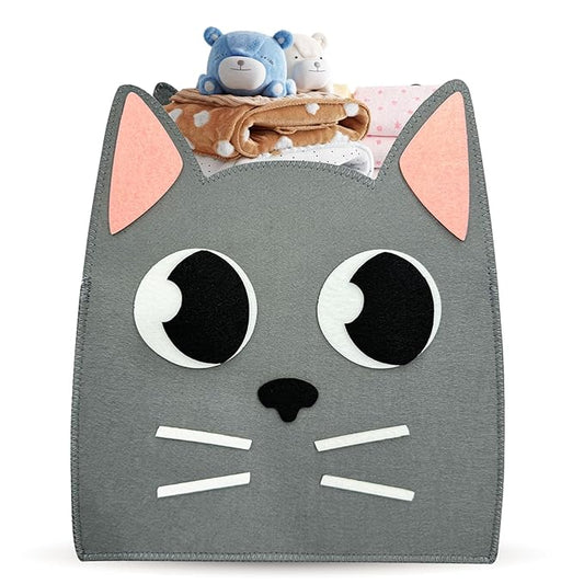 Felt Baby Basket,Cat Shaped Gift Basket Nursery Organizer for Storage Infant Newborn Essentials,Foldable Bathroom and Bedroom Stuff Diaper Toys Baby Vintage Decor with Cute Cat Design