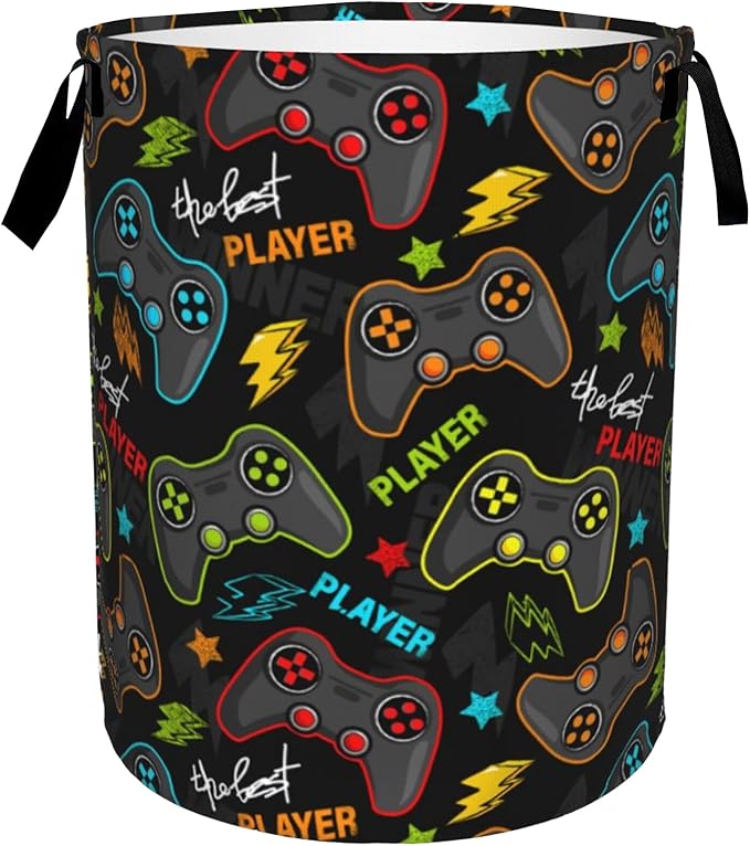 Game Controller Collapsible Laundry Basket,Player Gamepad Bedroom Waterproof Laundry Hamper,Bathroom Large Storage Bag,College Dormitory Living Room Nursery Organizer Toy Bin 16" x 20"