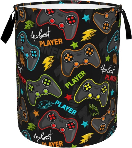 Game Controller Collapsible Laundry Basket,Player Gamepad Bedroom Waterproof Laundry Hamper,Bathroom Large Storage Bag,College Dormitory Living Room Nursery Organizer Toy Bin 16" x 20"