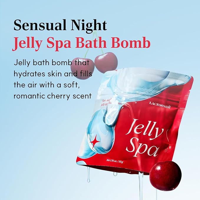 LACTOMEDI Jelly Spa Bath Bomb | Bath Slime for Couples | Romantic Cherry Scented Powder-to-Jelly Spa | pH-Balanced Formula with LACTO BVTC™ | 50g x 3EA