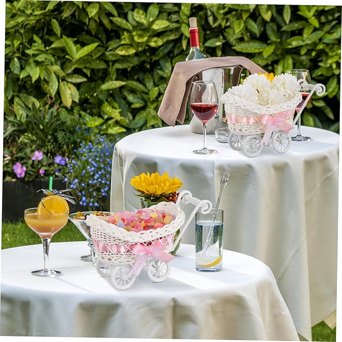 Cute Home Decor Multi-functional Candy Basket Rattan Cart Shape for Boys and Girls Baby Shower Favors