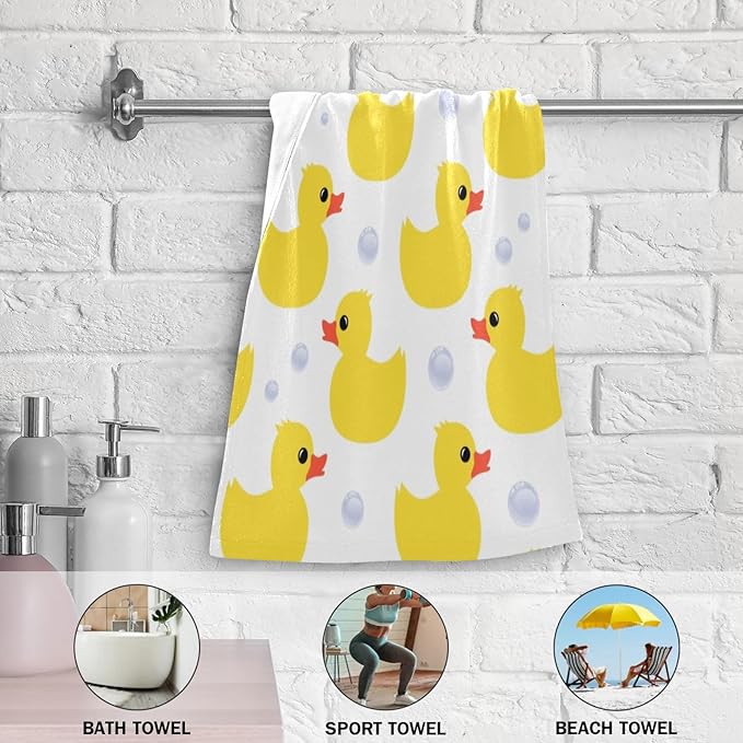 2 Pack Yellow Ducks Hand Towels for Bathroom,Soft Absorbent Summer Cute Animal Ducky Kitchen Towels,Decorative Duck Themed Gift Yellow White Bathroom Towels for Face,Shower,Guest,Gym 14"x28"