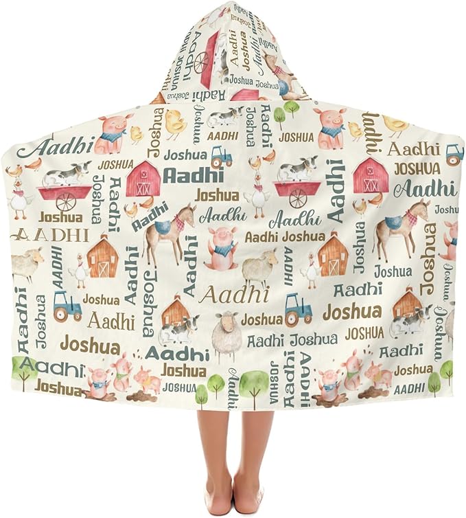 Hooded Towel for 3-12 Years Boys Girls Kids Farm House Animals Bath Pool Beach Towel Wrap Extra Large Soft Absorbent Beach Poncho