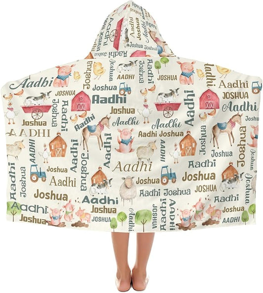 Hooded Towel for 3-12 Years Boys Girls Kids Farm House Animals Bath Pool Beach Towel Wrap Extra Large Soft Absorbent Beach Poncho
