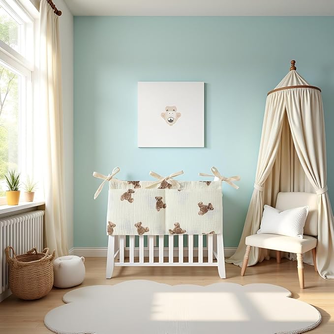 2Pcs White Bedside Hanging Bags Milk Bottle Bib-Storage Crib Organizer Baby Nappy-Dormitory Bed-Bunk Organizing Bag Nappy- Organizer, Little Bear Nursery Hanging Organizers