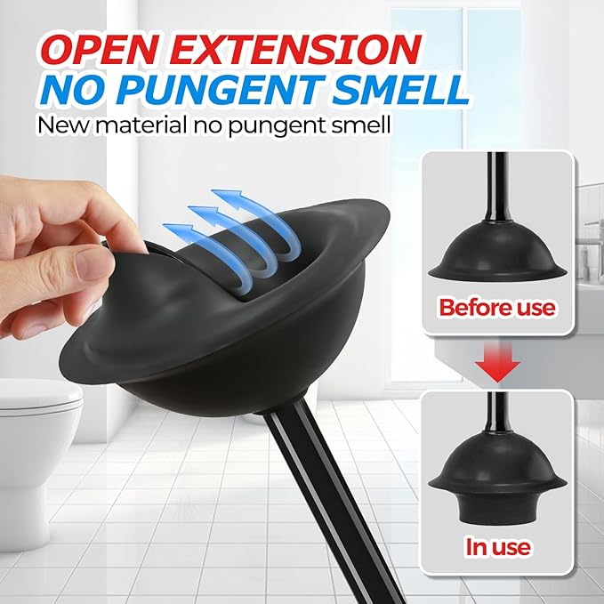 3Pack Toilet Plunger with Holder,Plungers for Bathroom with Holder,Plunger with Cover,Bathroom Decor，Bathroom Accessories，Toilet Bowl Cleaners,Bright Black(19inch)