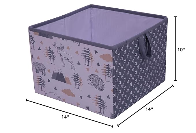 Bacati - Large Storage Tote Woodlands Animals Beige/Grey 14 X 14 X 10 inches