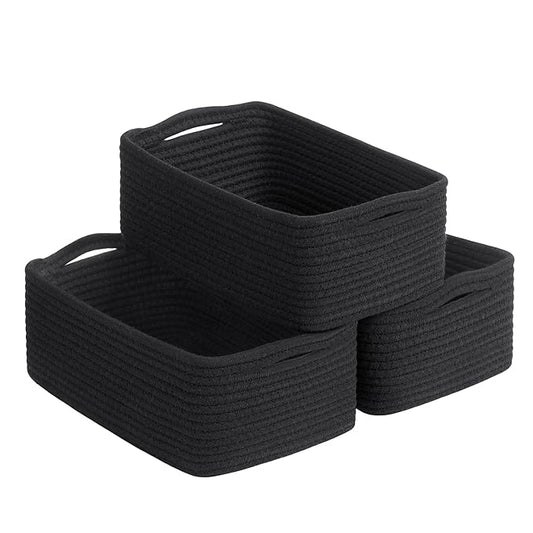 Goodpick Basket for Shelves, Black Baskets for Organizing Gift Basket, Woven Rope Storage for Shelves Closet Organizer Bins for Towels 3 Pack, Black, 11 x 7 x 4.5 in