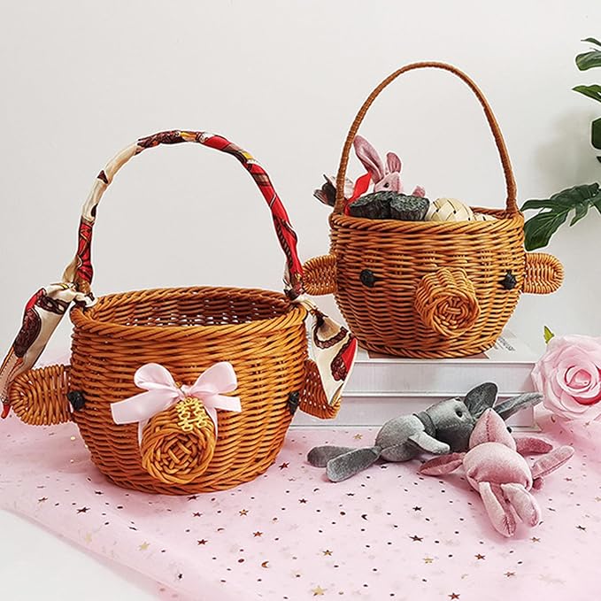 Unique Piggy Cartoon Storage Container Handmade Piggy Basket Imitation Rattan Weave for Home Decoration and Storage Straw Woven Basket