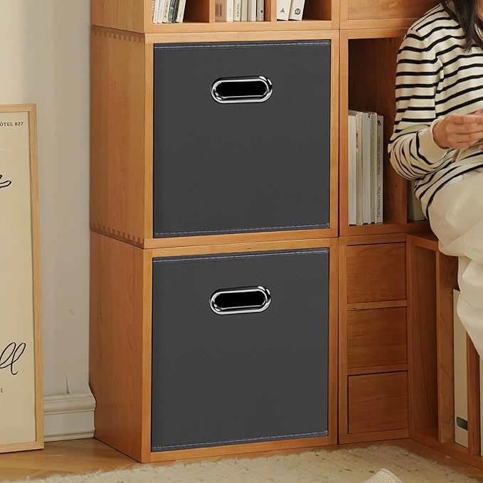 Foldable cube storage bins, Fabric Storage Box Cubes Organizer Baskets with Dual Handles for Home Organizer,Nursery,Shelves,Closet,Set of 12,(Grey)
