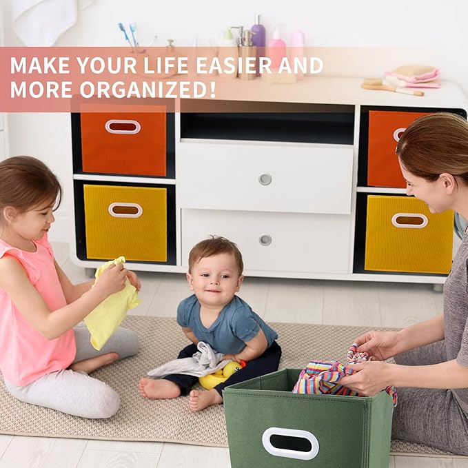 Lourome 11 inch Cube Storage Organizer, Closet Organizers and Storage Bins with Handle, Collapsible Storage Bins for Shelves, Baskets Box for Clothes, Home, Toy, Lego, Fabric, Pack of 6