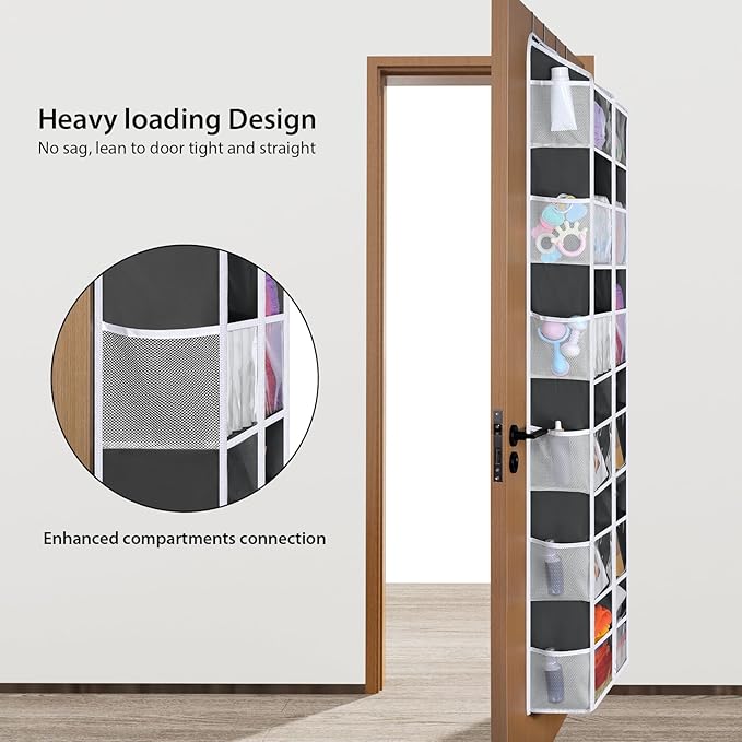Univivi Over The Door Organizer, 6 Tiers Behind Door Storage with Clear Deep Pockets Hanging Organizer for Closet, Bedroom, Nursery, Bathroom and Sundries (Dark Grey)