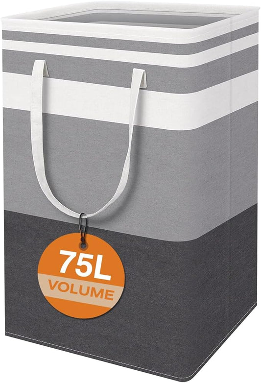 TINGHONG 1-Pack Large Collapsible Laundry Baskets - 75L Freestanding Waterproof Hampers with Reinforced Handles for Clothes, Toys, and More - Ideal for Dorms and Family Use (Gradient Grey)