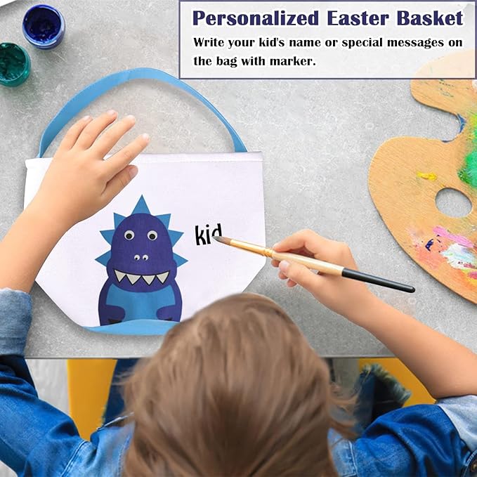 Leesgel Easter Gifts Baskets, Dinosaur Easter Basket for Kids, Easter's Egg Hunt Baskets with Handle Easter's Buckets Easter's Party Supplies Easter Basket Essentials Gifts Bags Toys