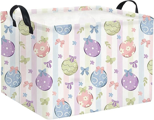 HIYAGON Rectangular Easter Basket Fabric Storage Bin Boxes Collapsible Baby Girl Basket for Clothes Books Shelves Basket(Bowknot Egg)