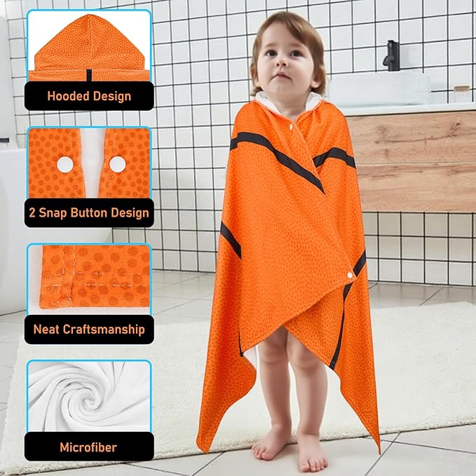 Hooded Towels for Kids Basketball 50" x 30" Toddler Bath Beach Towel Poncho with Hood Super Soft and Absorbent 100% Microfiber for Boys Ages 3-10