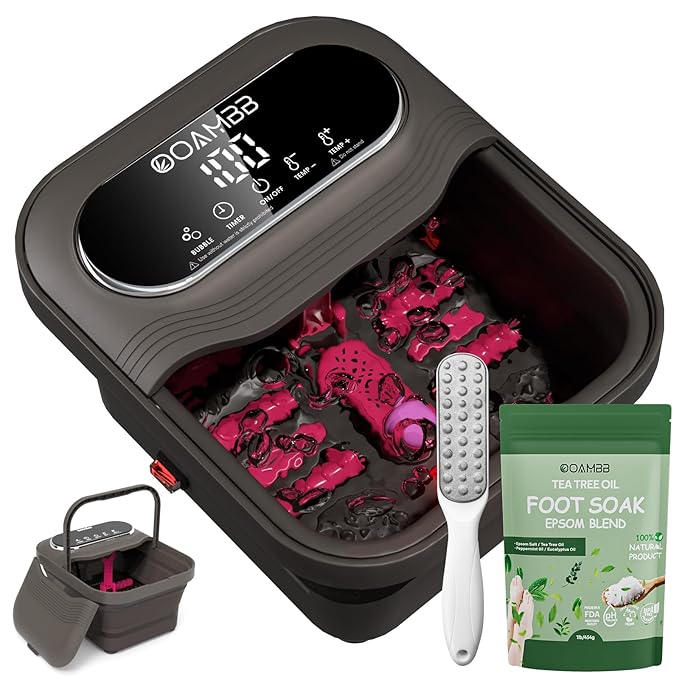 Collapsible Foot Spa with Heat, Bubble and Temp Control, Foot Bath Massager with XL Touch Screen and Massage Rollers, Foot Soaking Tub, Pedicure Foot spa for Stress Relief (Dark Grey +Green)