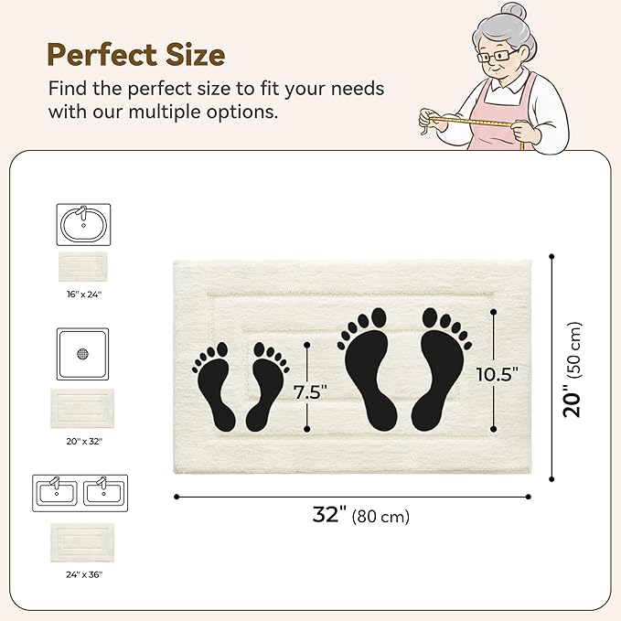 GRANNY SAYS Bathroom Rugs Non Slip, 16" x 24", Bath Rugs for Bathroom Washable, Bath Mats for Bath Floor, Microfiber Bath Mat for Tub, Absorbent Bath Rugs for Bath, Ivory