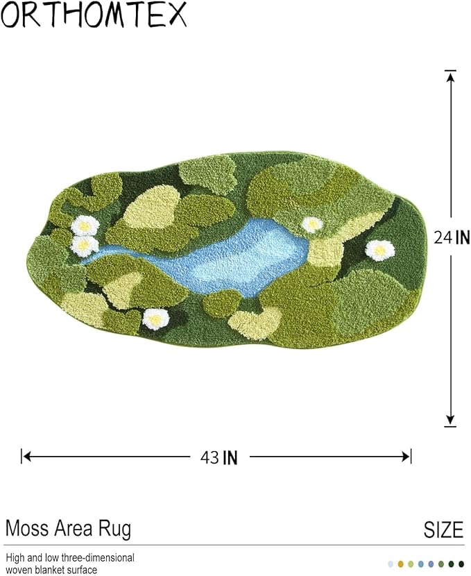 3D Moss Bath Mat - Ultra Thick & Soft, Water Absorbent, Non-Slip Bathroom Rug for Shower Floor, Bedroom Decor | Moss Green, Oval (24"x43")