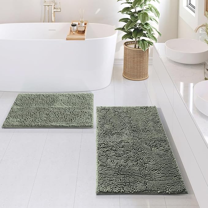 Hearth & Harbor Bathroom Rugs, Chenille Bath Mat - Machine Washable Bath Mats for Bathroom Non-Slip Backing Rubber, Quick Dry Bathroom Mat