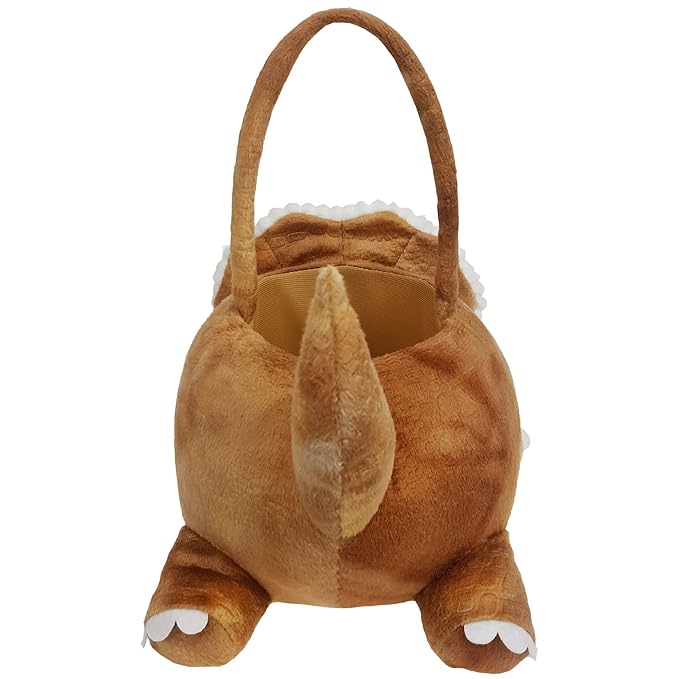 DearSun Personalized Easter Egg Hunting Basket 3D Plush Triceratops Dinosaur Basket with Embroidery Name (Brown Plush Triceratops Basket)