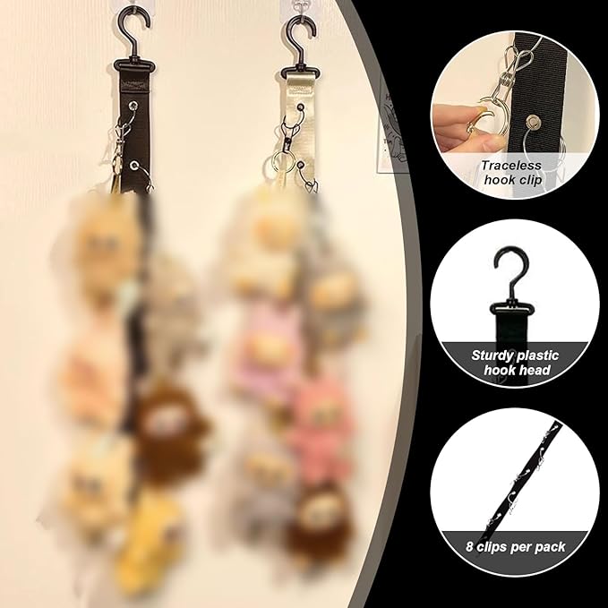 2pcs Plush Toy Display Strap For15-17cm Blind Box Style Dolls,Stuffed Doll Storage With 8 Clip,Organizer,Display,Plush,Hanging Display,Wall & Over Door Organizer