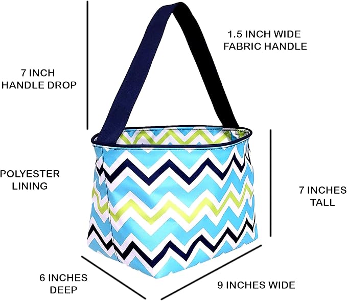Personalized with Name Blue ZIg Zag Chevron Material Easter Basket Bucket for Egg Hunting