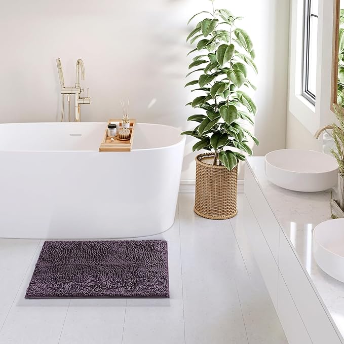 Hearth & Harbor Bathroom Rugs, Chenille Bath Mat - Machine Washable Bath Mats for Bathroom Non-Slip Backing Rubber, Quick Dry Bathroom Mat