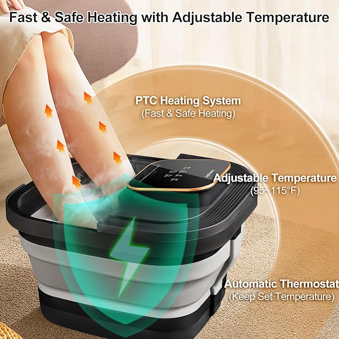 Collapsible Foot Spa Bath with Heat and Massage Roller, Bubble, Temperature Control, Remote Control, Foot Pedicure Kit, Pedicure Foot Spa