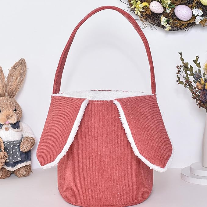 Bunny Egg Hunt Easter Bucket Plush | Easter Bucket Bags With Rabbit Ears,Bunny Ears Baskets For Kids,Easter Bunny Basket,Candy Storage Decorations With Rabbit Ears For Boys Girls