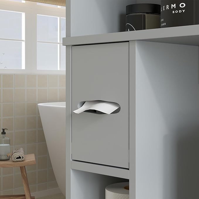 HOMCOM Over The Toilet Storage Cabinet, Modern Above Toilet Bathroom Organizer with 2 Doors, Storage Shelves, Toilet Paper Holder, Freestanding Space Saver for Bathroom, Laundry, Gray