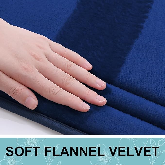 Grandaily Memory Foam Bath Mat Rug 47x20, Ultra Soft, Non-Slip and Absorbent Bathroom Rugs, Machine Wash Dry, Comfortable Bath Carpet for Bathroom Floor, Tub and Shower, Navy Blue