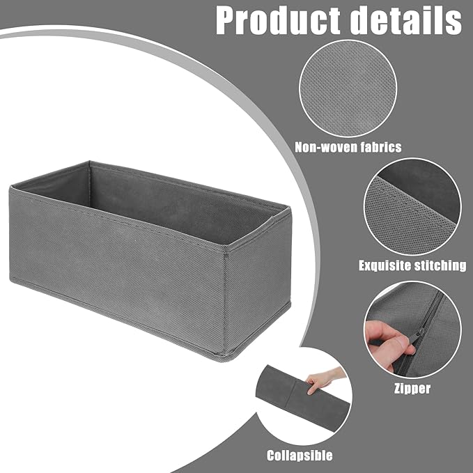 12 Pack Foldable Cloth Storage Box Closet Dresser Drawer Organizer Divider Fabric Baskets Bins Containers for Clothes Underwear Bras Socks Lingerie Clothing, Dark Grey
