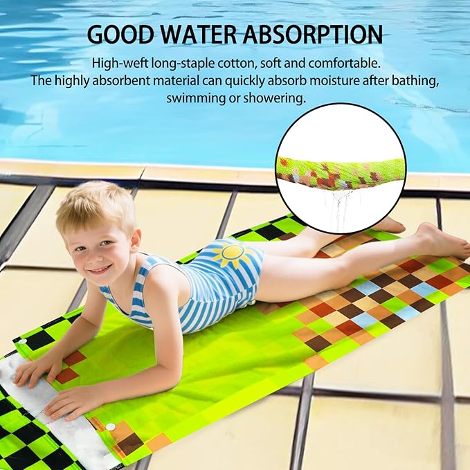 Hooded Towels for Kids- Ultra Soft 100% Cotton Game Style Toddler Hood Bath Towels/Pool Terry Towel Beach Poncho Wrap Absorbent Cute Bath & Swim Wrap for Boys & Girls 3-10 Years - Green