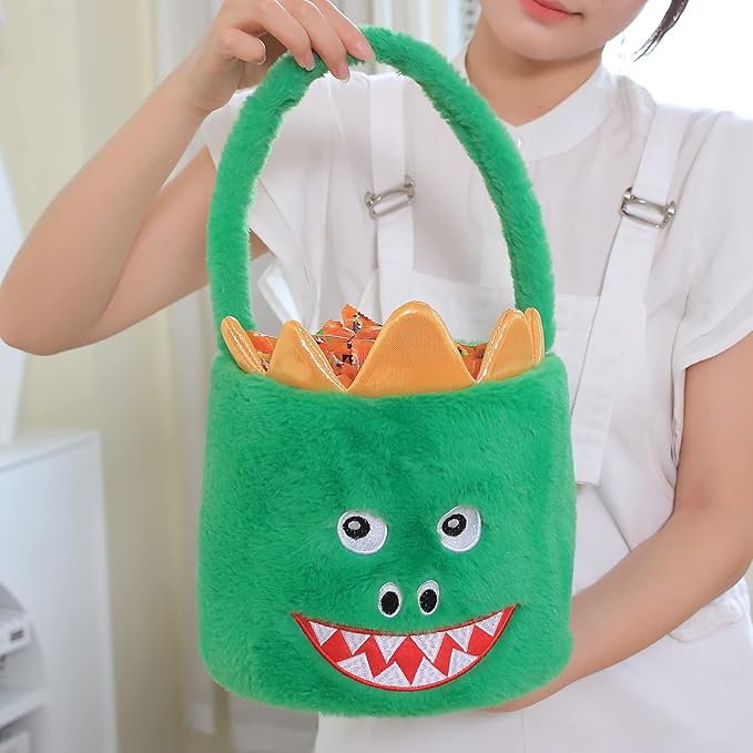 DearSun Exquisite Embroidery ! Personalized Plush Dinosaur Basket Easter Egg Hunting Baskets with Embroidery Name (Green Plush Dinosaur Basket)