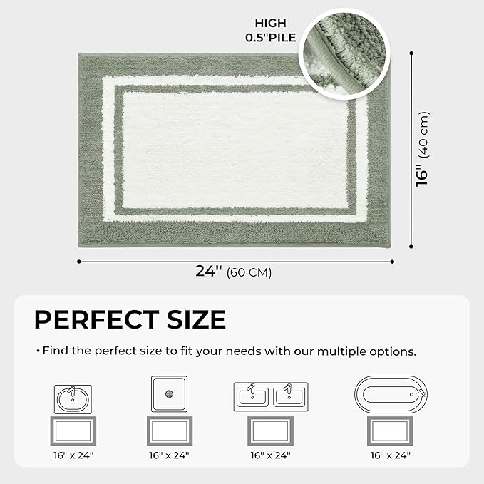 GRANNY SAYS Microfiber Bathroom Rugs Non Slip Washable, Water Absorbent Bath Mats for Tub, Soft Bath Mats for Bathroom Floor & Shower, Bath Rug, 16" x 24" Sage Green