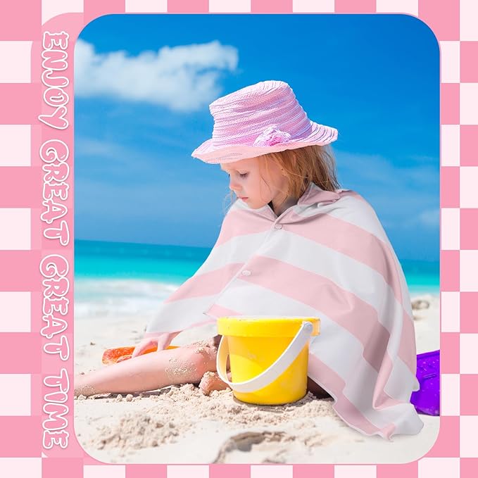 2 Pcs Kids Hooded Bath Towel 50" x 30" Kids Hooded Beach Bath Towels Pink Microfiber Toddlers Towels Pool Beach Towel Wrap for 3-12 Years Girls Toddlers Swimming Cover up 2 Design(Stripe)