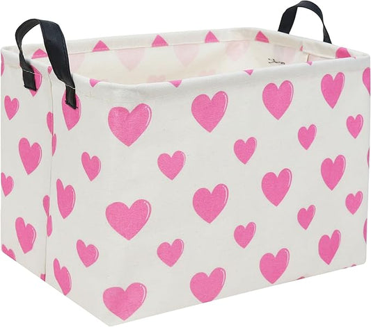 Rectangular Pink Basket Heart Toy Basket Baby Girls Basket Love Gift Basket Cute Kids Toy Storage Bin Organizer Shelf Book Basket Love Room Decor(Pink Love)