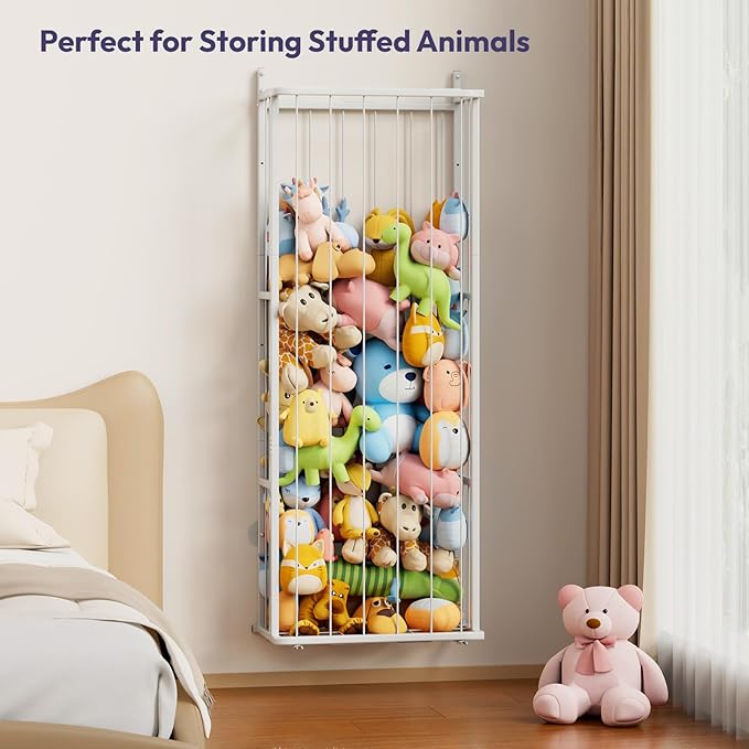 SWTYMIKI Large Stuffed Animal Storage - Over The Door Stuffed Animal Organizer, Toy Stuffy Storage for Nursery Play Room Bedroom Kid Room, Plush Organizer (White, 3-Tier)