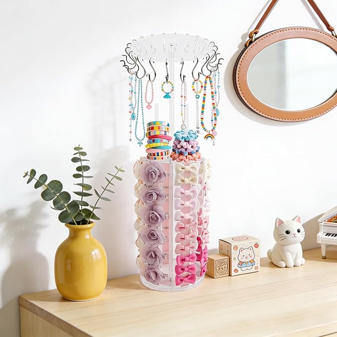 Bow Holder Bow Organizer for Girls,Baby Hair Clips Storage Stand, Rotatable Hair Accessory Organizer Rack for Baby Newborn Infant Toddler Kids (snzp-18-1)