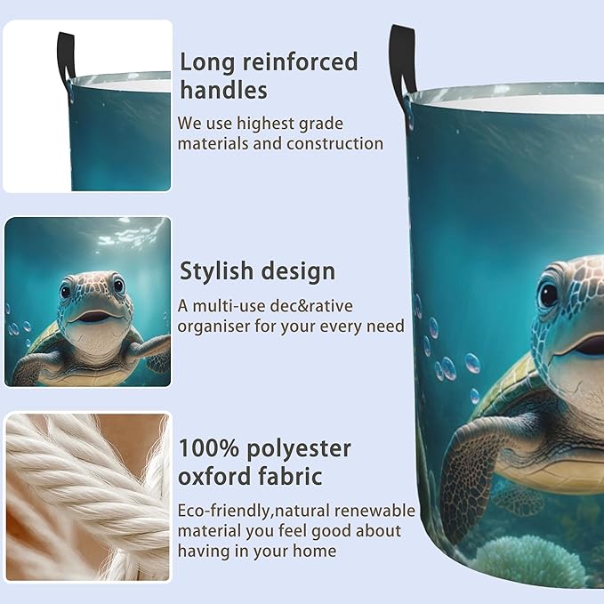 Laundry Basket, Dirty Clothes Basket, Foldable Waterproof Oxford Cloth Storage Basket for Bedroom, Bathroom, Clothes,Large Storage Basket Home Decoration(Sea Turtle)