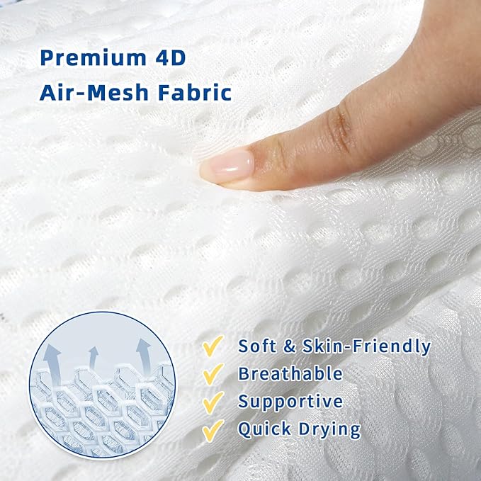 Bath Pillow, Bath Pillows for Tub Neck and Back Support, Bathtub Pillows for Head and Neck with 6 Strong Non-Slip Suction Cups, 4D Air Mesh, Bath Accessories Spa Gifts for Women(White)